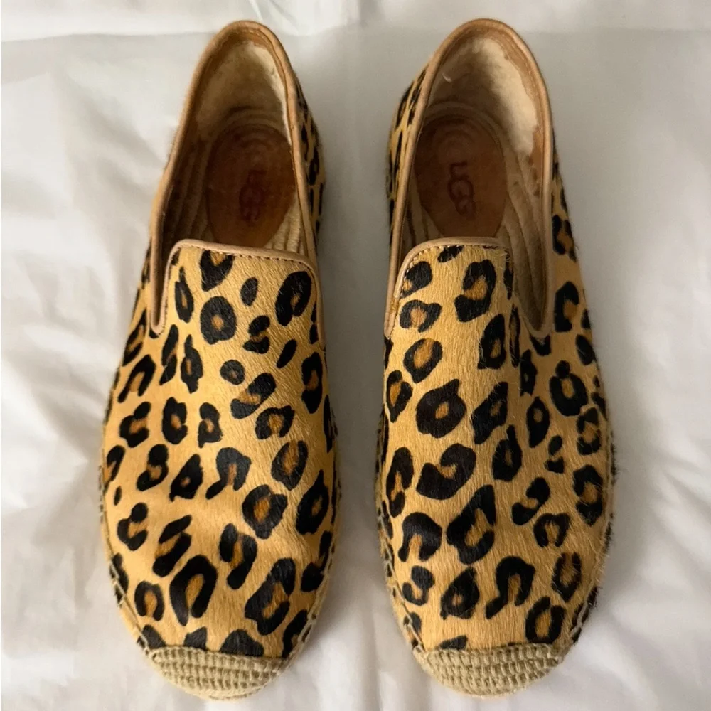 UGG Sandrinne Calf Hair Leopard Print Espadrille Shoes